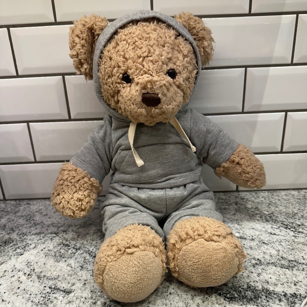Build-A-Bear Plush Teddy Bear Stuffed Animal Hoodie Gray Outfit B-A-B 17 inch‎